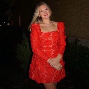 Elegant Red Flower Appliqué Dress